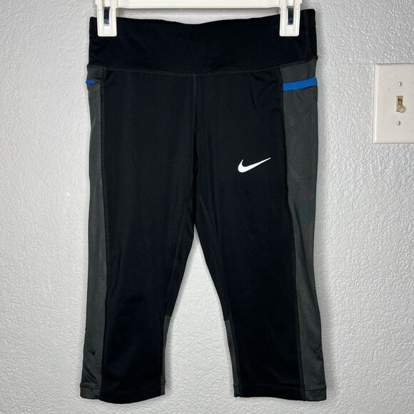 Nike Dri-Fit Running Workout Capri Drawstring Pull Black Women’s Legging Sz S - Picture 2 of 14